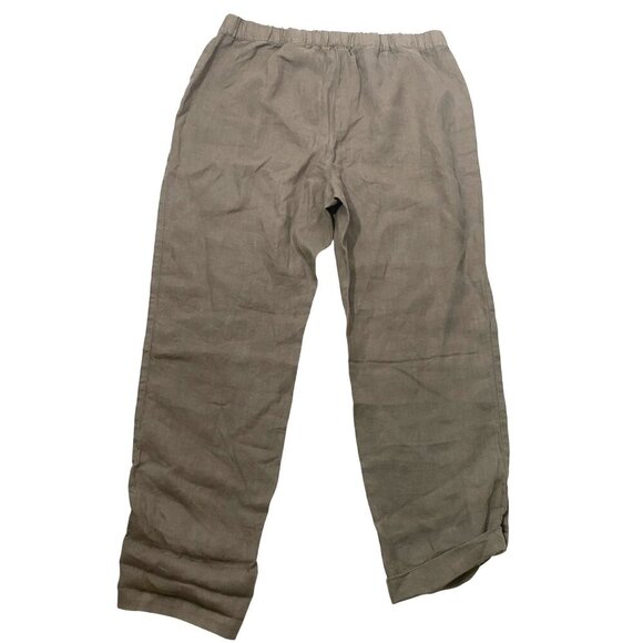 Pure Jill roll tab pull on Linen Elastic Waist Pants M Relaxed Fit cool khaki - Picture 3 of 11